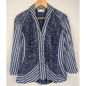 Vtg Giuliacarla Cecchi Textured Tailored Blazer Jacket Navy/ White S *RARE*